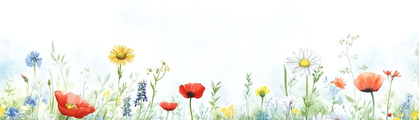 Vibrant Wildflower Meadow Watercolor Painting