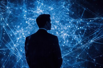 A businessman with global API connections in the field of digital networks and cloud data analytics, business strategy and innovation, customer engagement, technology and global integration.