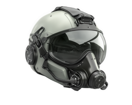 pilot flight helmet featuring sun visor and oxygen mask, designed for high altitude aviation. This advanced helmet ensures safety and visibility during flight operations