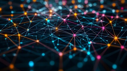 Striking aerial visualization of a decentralized and interconnected cryptocurrency network with vibrant graphical links