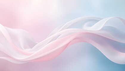 Abstract waves, pastel colors, soft gradients, flowing curves, ethereal atmosphere, translucent layers, pink and blue hues, minimalist design, gentle motion, dreamy landscape