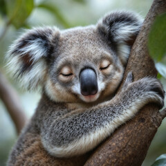Peaceful Sleeping Koala with Soft Grey Fur Against Natural Background