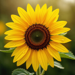Fototapeta premium Fresh Sunflower with Morning Dew Drops in Vibrant Yellow Hues