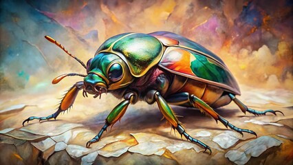 Fototapeta premium Muted Tone Painterly Insect Illustration on Marble Background