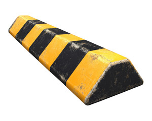 speed bump with yellow and black stripes, designed for traffic control and safety. This visible warning sign helps slow down vehicles in residential areas