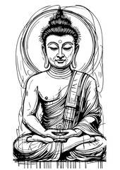 Serene Buddha Meditation – Ink Line Art