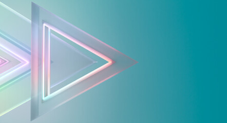 Glowing neon triangles creating modern abstract design on turquoise background