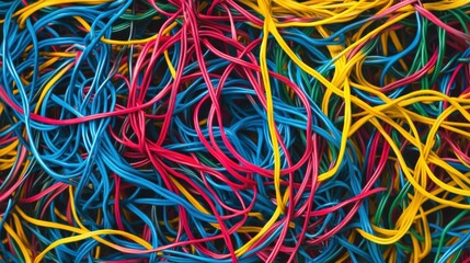 abstract tangled wires forming chaotic pattern, symbolic representation of connection and complexity, surreal artistic atmosphere