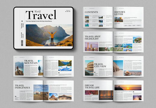 Digital Travel Magazine Template Design Layout Landscape