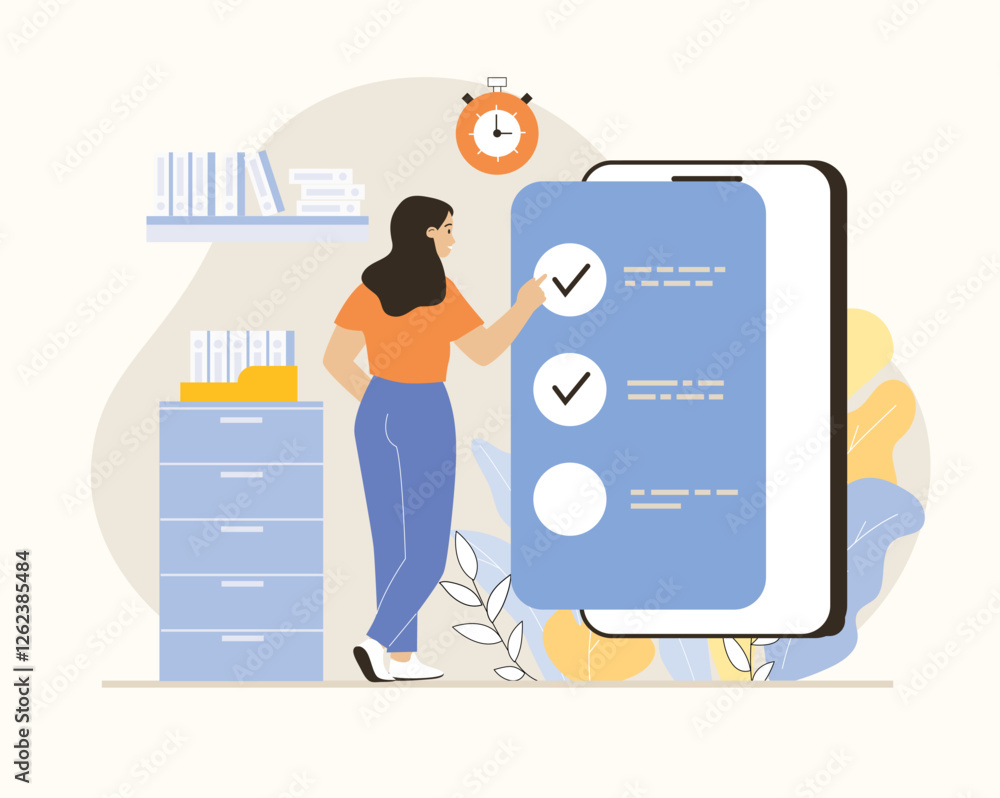 Aufkleber schedule planning, task management. planning work tasks, filling check list. to do list on mobile ph