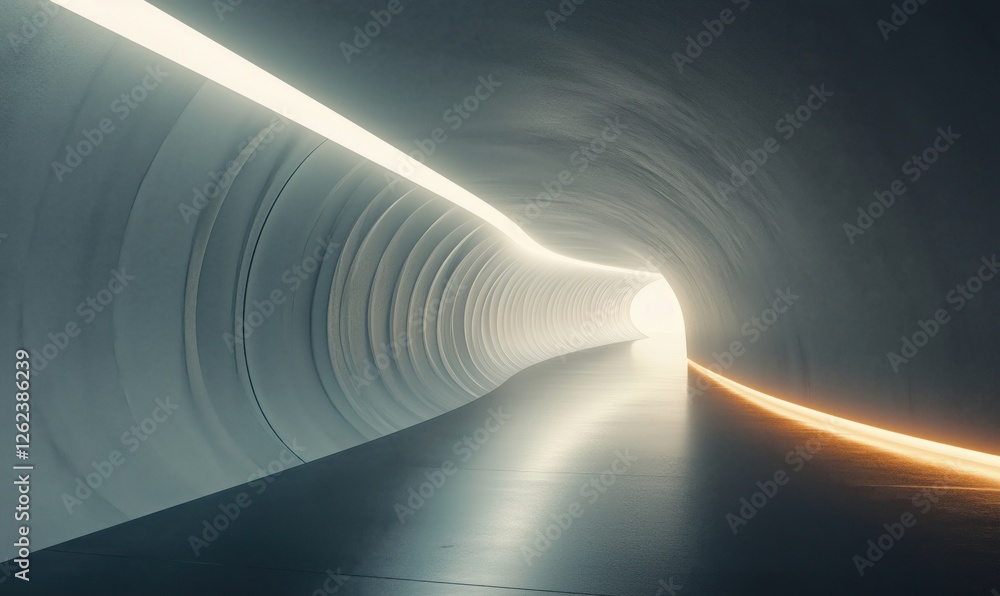 Poster futuristic tunnel with smooth curves and ambient lighting leading to bright exit