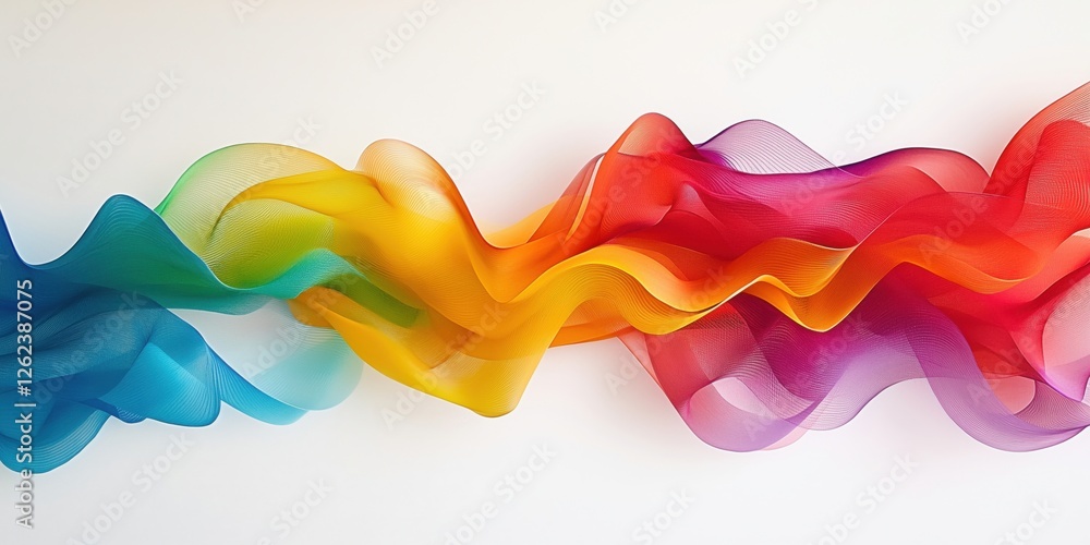 Poster colorful flowing waves of translucent fabric creating vibrant abstract patterns