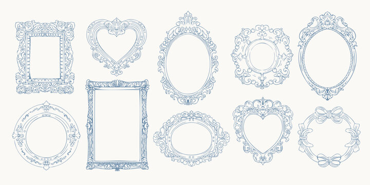 Decorative Victorian Frame Pack Line Art Style. vintage frames in an elegant, ornamental style. Perfect for invitations, greeting cards, photo overlays, scrapbooking, and decorative design projects.