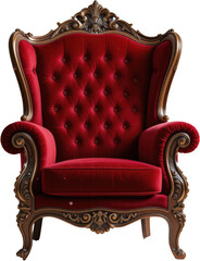 Luxurious Red Velvet Throne Chair with Ornate Gold Frame Elegant Antique Furniture