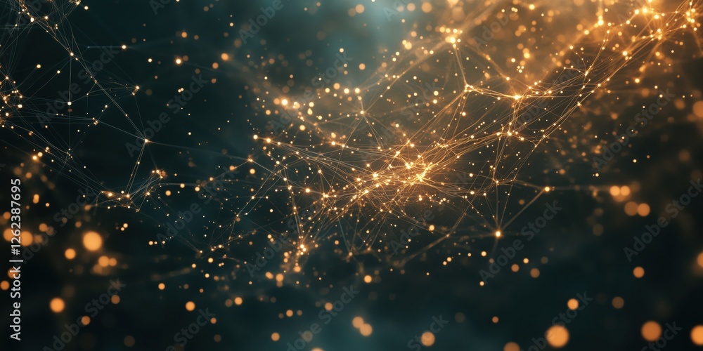 Aufkleber abstract digital network connections with glowing particles and lights in dark background