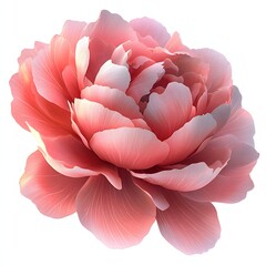 Elegant pink peony blossom with layered petals on clean white backdrop