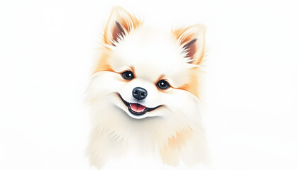 Obraz premium Smiling Pomeranian Spitz Puppy on White Background, watercolor. with white shades
