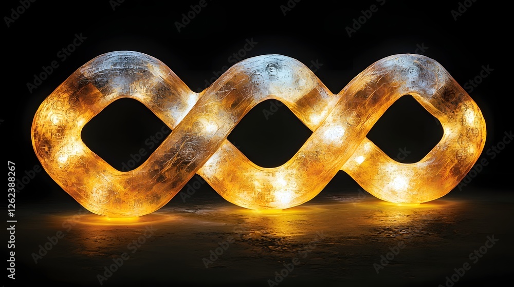 Poster blockchain inspired digital currency network with glowing interconnected loops abstract futuristic r