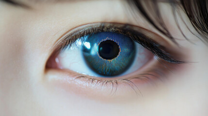 Naklejka premium Closeup of a Young Persons Eye with a Digital Pattern in the Iris