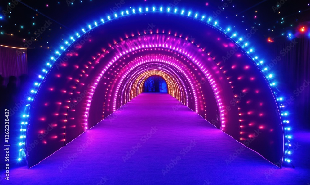 Poster illuminated tunnel with colorful led lights creating vibrant atmosphere