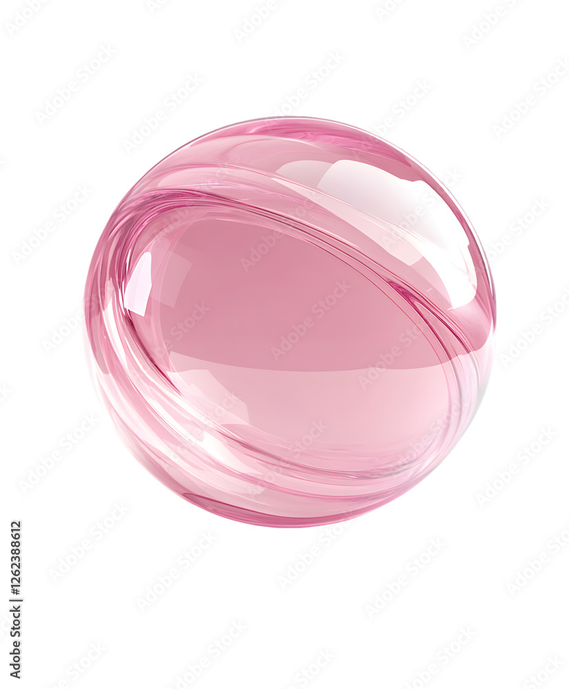 Poster pink translucent sphere with swirling internal patterns on transparent background