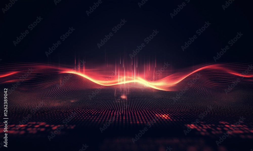 Poster Abstract digital waveforms with glowing lines and dots representing sound or data visualization