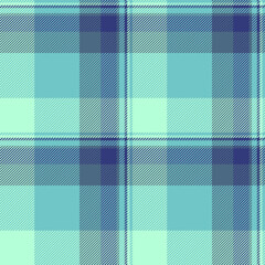 Skirt fabric pattern seamless, knot texture check textile. Fall vector plaid tartan background in cyan and light colors.
