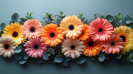 Beautifully arranged vibrant bouquet of fresh flowers viewed from a top down perspective with petals and leaves naturally composed in a bright and airy feel perfect for branding advertisements