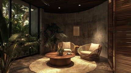 Fototapeta premium Serene Tropical Lounge: Tranquility and Natural Light in a Luxurious Getaway