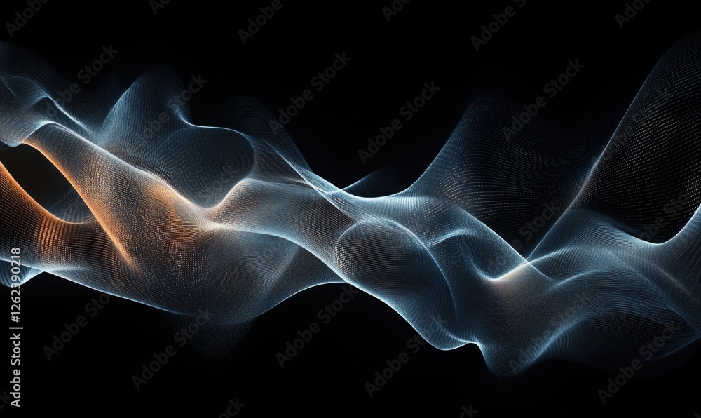 Poster abstract wave patterns in blue and orange tones with smooth flowing lines and dynamic shapes