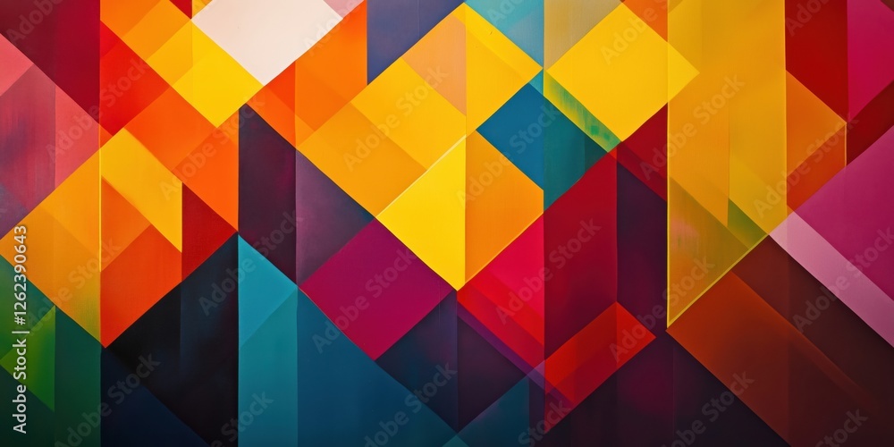 Poster vibrant geometric abstract art with colorful shapes and patterns