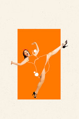 Trend image vertical photo collage of astonished girl choreographer do twine dance weekend occasion...