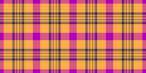 Show textile seamless texture, suit pattern background fabric. Creation check tartan plaid vector in orange and pink colors.