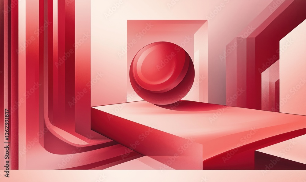 Poster abstract red geometric composition featuring spherical shape and layered structures