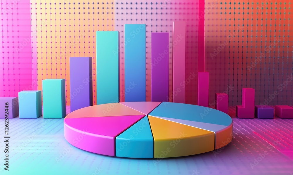Poster colorful 3d pie chart and bar graphs representing data visualization