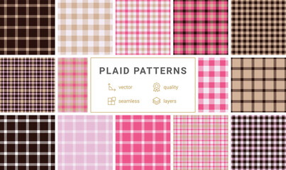 Classic plaid fabric patterns with stripes and checks, perfect for textile prints, clothing materials, or stylish decor.