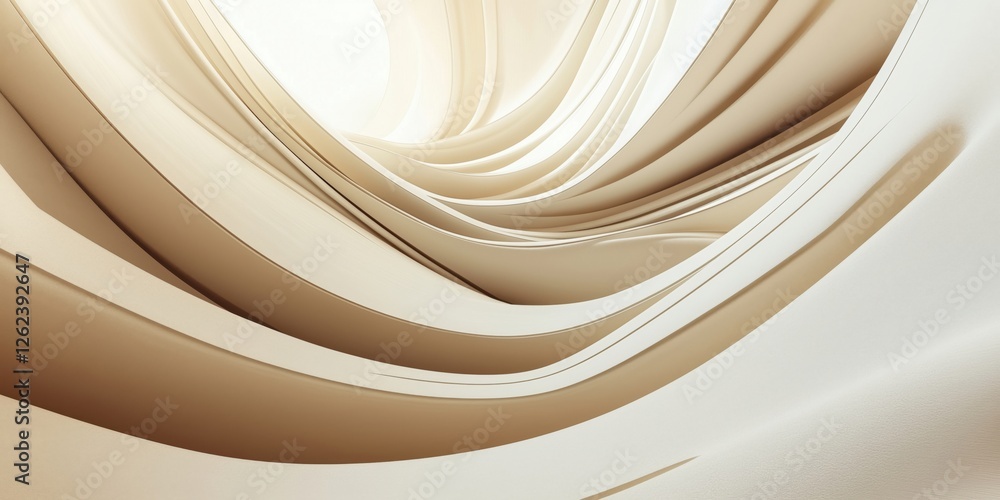 Poster abstract flowing curves in soft beige tones creating a sense of depth and movement