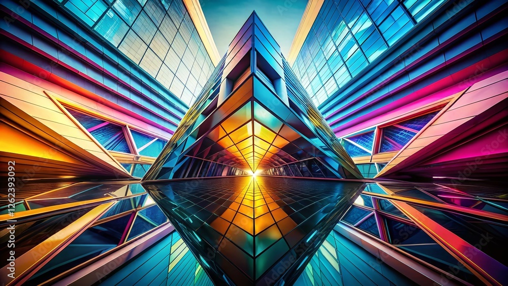 Poster panoramic abstract geometric grid: bold angular lines, sharp edges, clean design