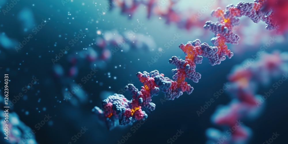 Poster dna molecule structure with colorful nucleotides and glowing background