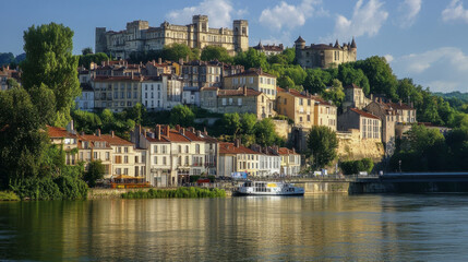Saint Etienne French city and prefecture of Loire department Vector travel plate, vintage tin sign, retro welcome postcard or signboard. Old card with coat of arms, France souvenir banner