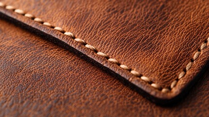 Close-up of textured brown leather with stitching detail