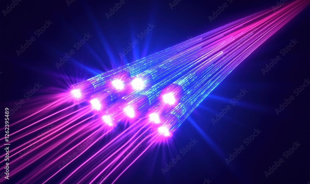 Poster colorful laser beams emitting from multiple sources creating vibrant light display