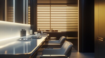 A sleek nail salon station with a modern manicure table and bright lighting. digital