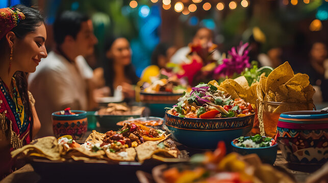 A traditional Mexican Jarabe Tapat&iacute;o dance, with performers in colorful dresses and mariachi music, showcasing the culture and heritage of Mexico.