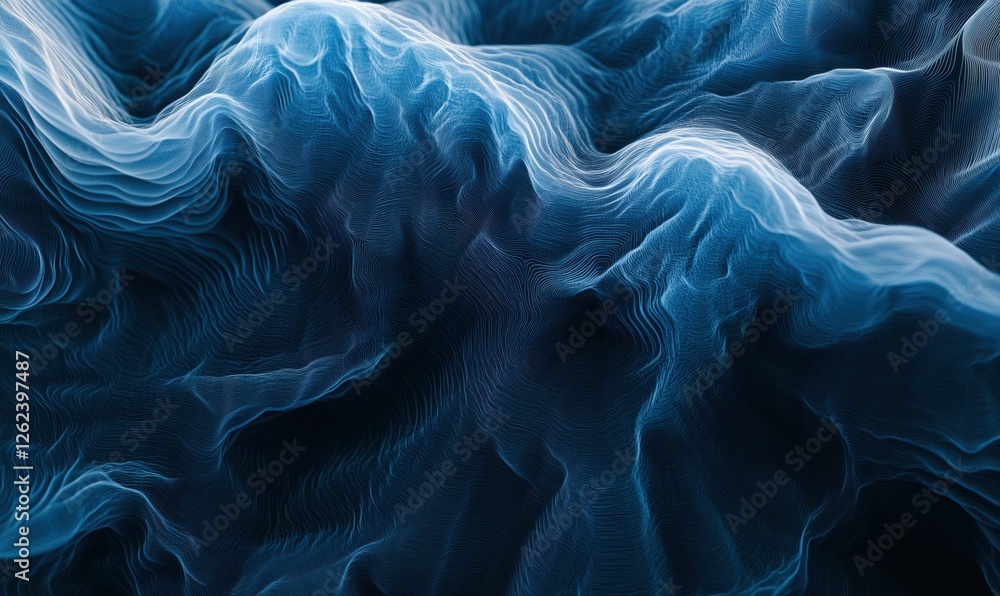 Poster abstract blue wave patterns with flowing lines and depth in digital art