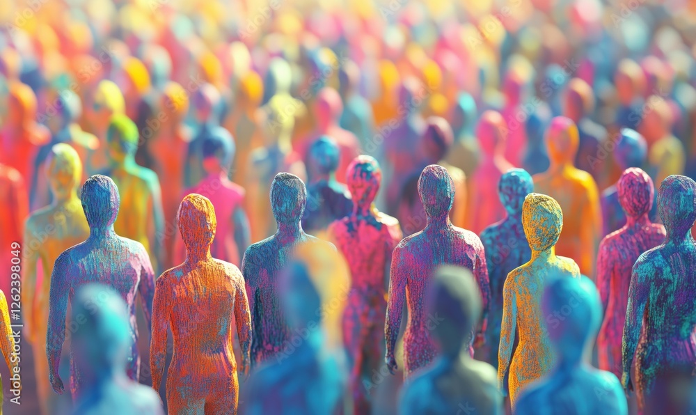 Poster colorful crowd of abstract figures representing diversity and unity in society