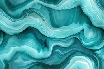 Obraz premium Seamless Amazonite abstract background featuring fluid waves of turquoise and teal colors, creating a smooth and wavy texture. The design is reminiscent of marble or ocean waves, with a glossy finish.