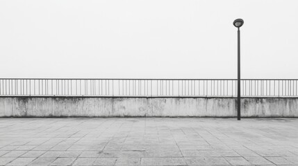 Obraz premium City rooftop, railing, lamppost, fog, minimalist urban scene