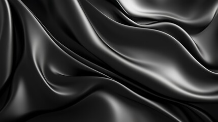 Fototapeta premium Elegant black silk fabric drapes, studio shot, luxurious texture, background for design