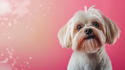 A promotional flyer for a grooming service featuring a dog with a stylish haircut. digital